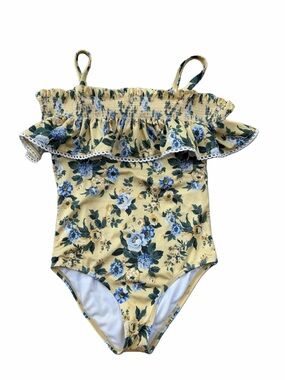 Janie and Jack Size 10 Floral Cold Shoulder Swimsuit in Golden Haze Floral